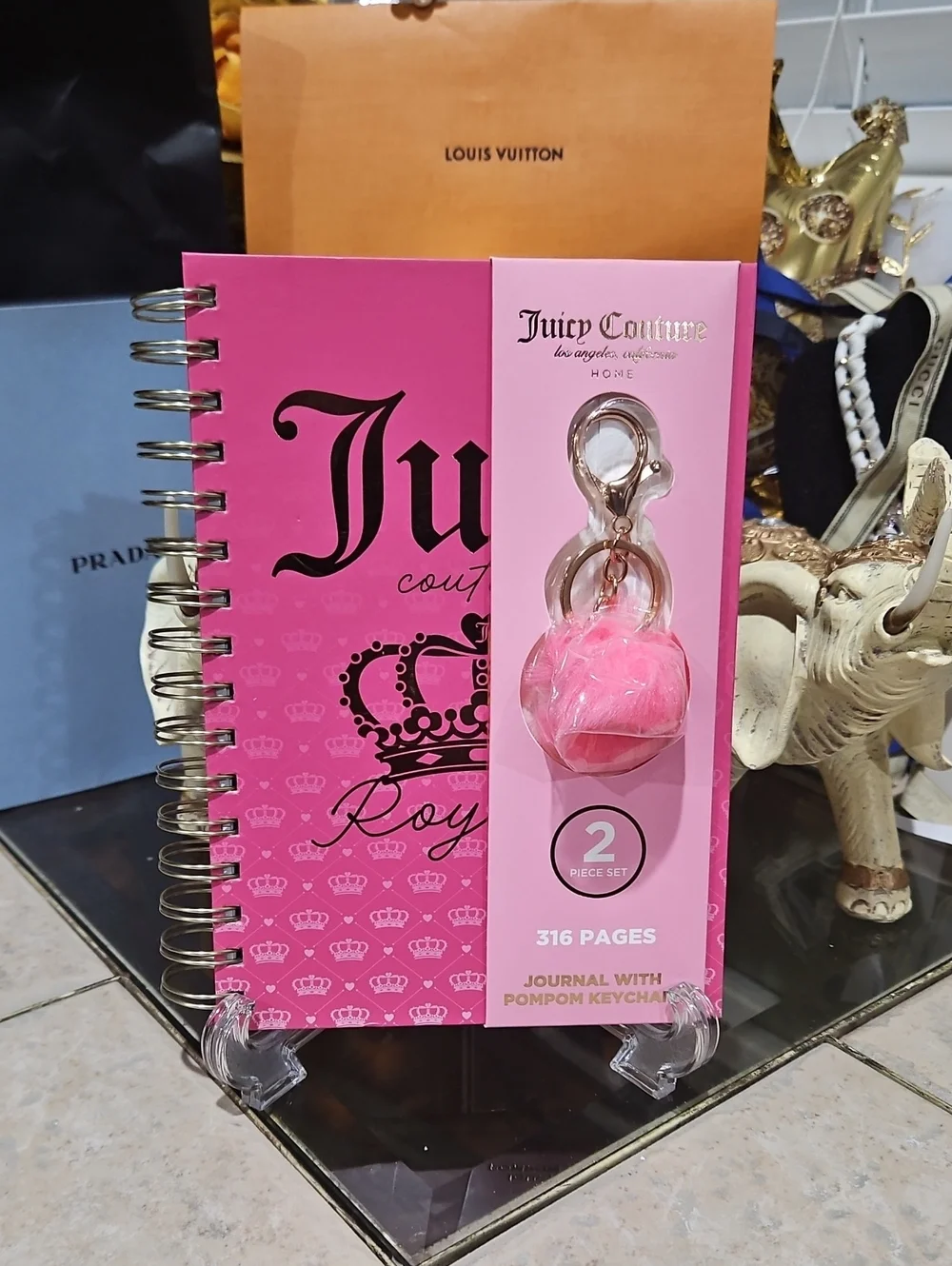NWT! Juicy Couture Home Pretty Pink Journal with Pink Pom-Pom Keychain/Charm!